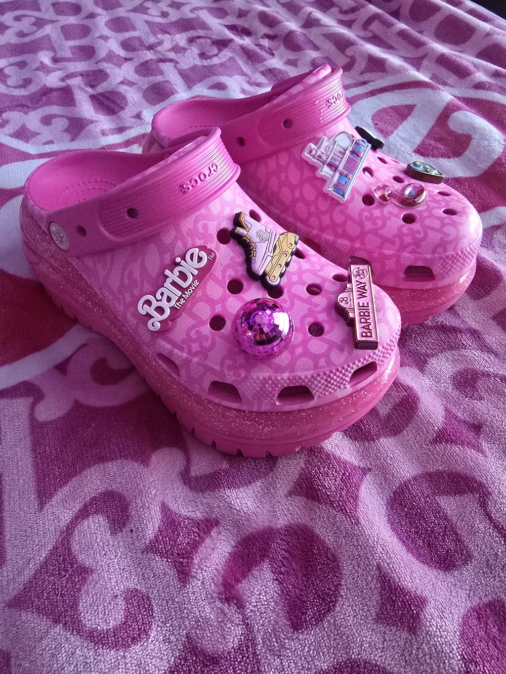 Barbie Bright Pink Slip-On Clog Sandals with Fun Charms